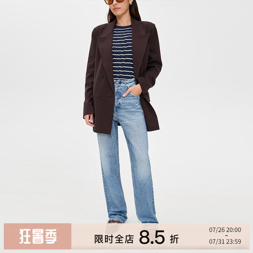 [新品]Rag & Bone直筒裤女牛仔印花高腰宽松休闲裤子RC0725F7MTE