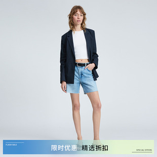 CLOC Rag 女WDD25P9001RGMA Bone轻薄面料浅蓝色高腰牛仔短裤