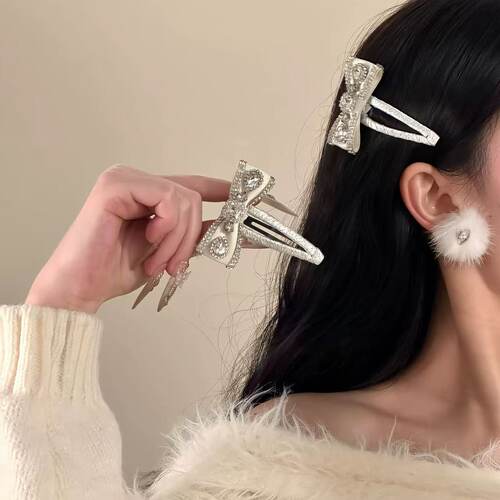 名媛千金气质蝴蝶结发夹轻奢缎面高级感水钻BB夹侧边刘海夹发饰