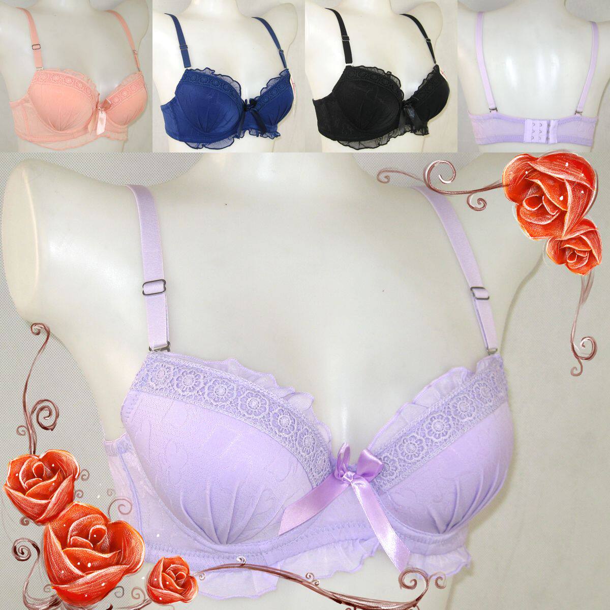 日系蕾丝木耳边可爱田园粉色文胸小胸公主粉嫩内衣胸罩BRA