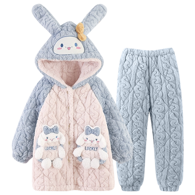 女童三层夹棉睡袍儿童套装