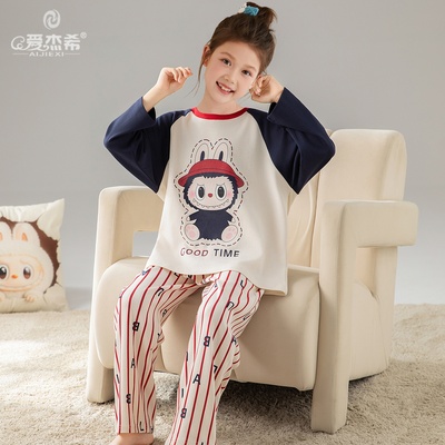 女童纯棉秋冬天长袖小孩家居服