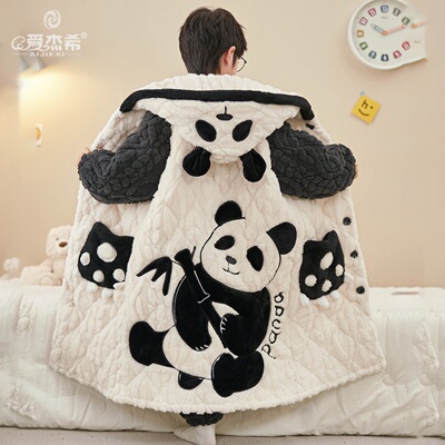 儿童睡衣男童冬季三层夹棉加厚珊瑚绒2025新款男孩冬款睡袍家居服