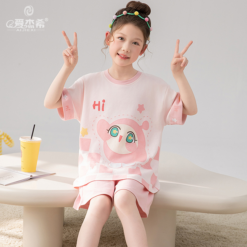 儿童睡衣夏季纯棉薄款中大童洋气女孩短袖短裤半袖初中学生家居服