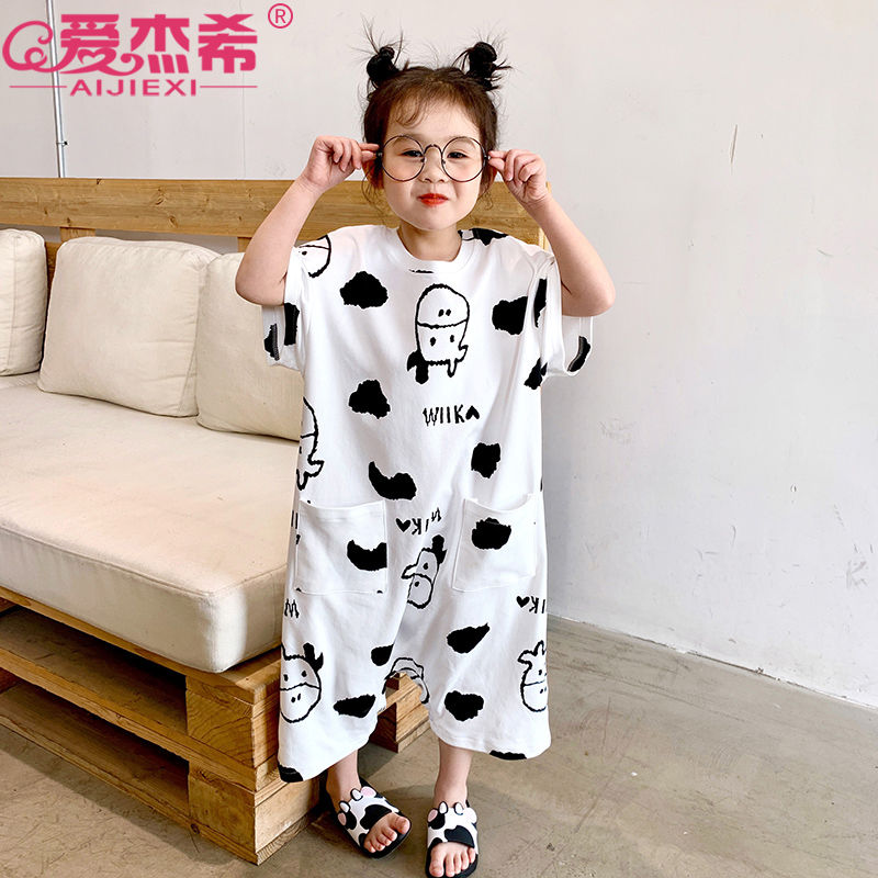 女童连体睡衣儿童空调房夏季薄款纯棉宝宝女孩中大童夏天可爱防踢