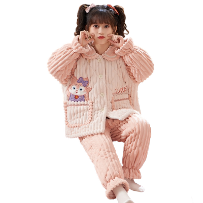 女童三层夹棉加厚睡衣