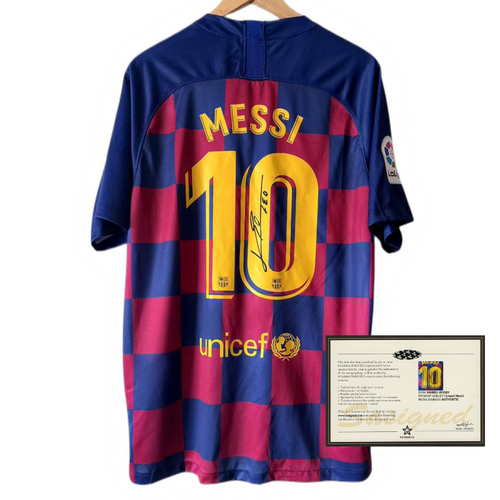 19-20Messi Barcelona football jersey printed signature shirt