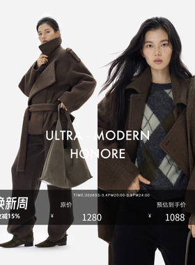 HONORE古月 升级版 Lema*re 双排扣廓形时尚百搭H 型短款羊毛大衣