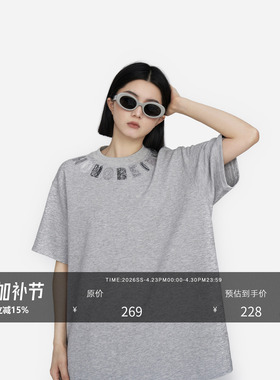 HONORE古月 colorful线条 D家原创重工链条绣感宽松圆领短袖上衣T