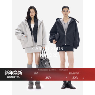 套装 HONORE古月 ＋半裙休闲弯刀裤 双拉链连帽开衫 高克重科耐丽
