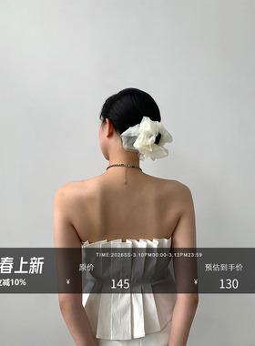 HONORE古月 all white立体褶皱设计 花苞型性感气质短款抹胸上衣