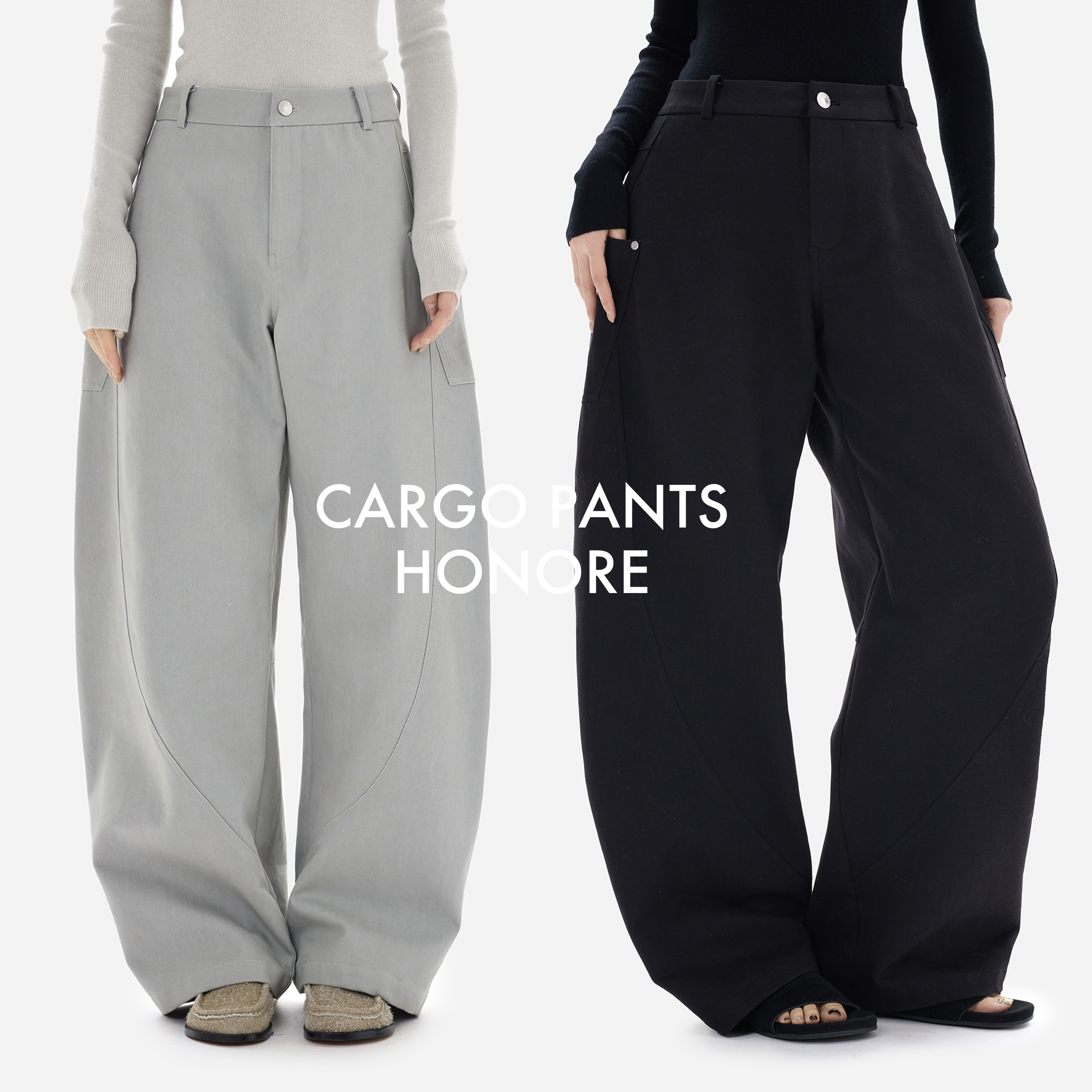 解构主义线条加绒环保工装阔腿裤