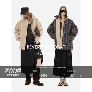 宽松剪裁百搭廓形风衣 肌理棉翻领羊毛 HONORE古月 双面穿风衣