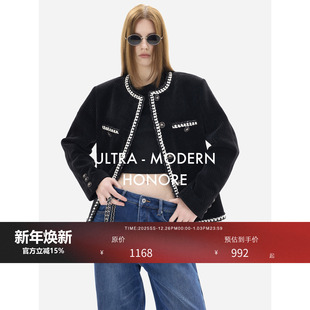 新年限量 85折 新品 粗条灯芯绒重工织带小香风外套 HONORE古月