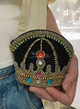 黑色带钻女士手工零钱包