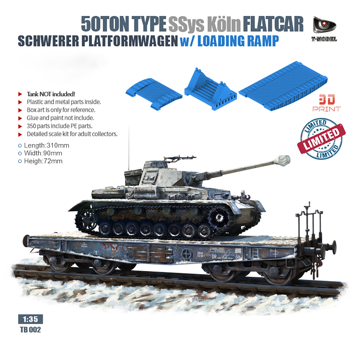 T-MODEL拼装T模型TB002火车列车厢50吨平板车SSys登车梯套装1/35