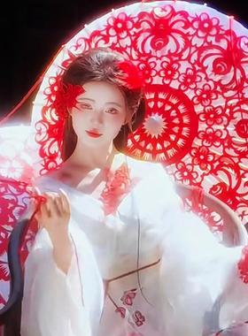 古风绸布伞大红舞蹈演出伞DIY花城走秀花伞汉服古装伞婚庆道具伞
