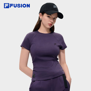 FILA FUSIONFila潮牌女子针织短袖衫2026春季新款简约修身白色T恤