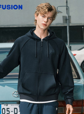 FILA FUSIONFila潮牌针织连帽外套男2025秋新款时尚休闲 宽松上衣