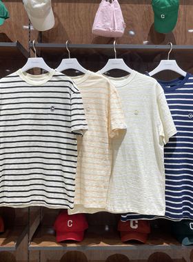 韩国潮牌covernat正品代购24春季新款小标条纹短袖T恤男女同款
