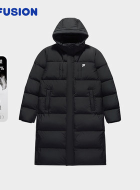 FILA FUSIONFila潮牌情侣款长版羽绒服2025冬季新款宽松连帽外套