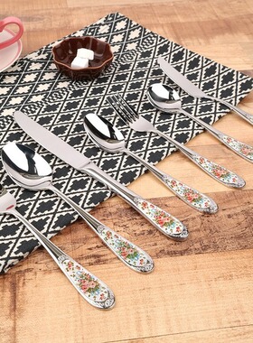韩国进口SMF英格兰玫瑰精品不锈钢勺子叉子搅拌勺餐刀多款