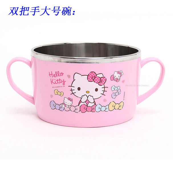 韩国进口 Hello Kitty 16新款蝴蝶结款不锈钢餐具宝宝碗水杯 多款
