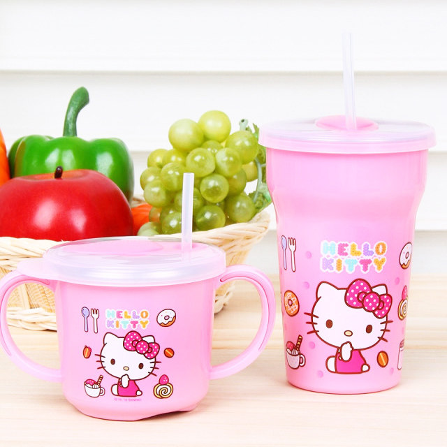 韩国进口 hello kitty 凯蒂猫 卡通不锈钢水杯吸管杯防烫杯 2款