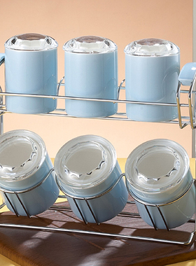 韩国原装进口 Smf  陶瓷 调味罐 调味瓶 调料瓶 带架子 6P 蓝色款