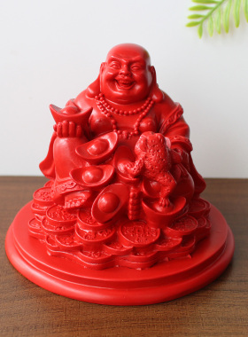 天然朱砂摆件笑佛汽车工艺品