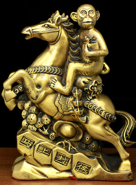 马上封侯纯铜摆件中式招财办公室