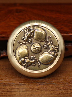 黄铜牛转乾坤转钱纯铜生肖牛三牛兔上班族解压手玩件指尖玩具镇纸