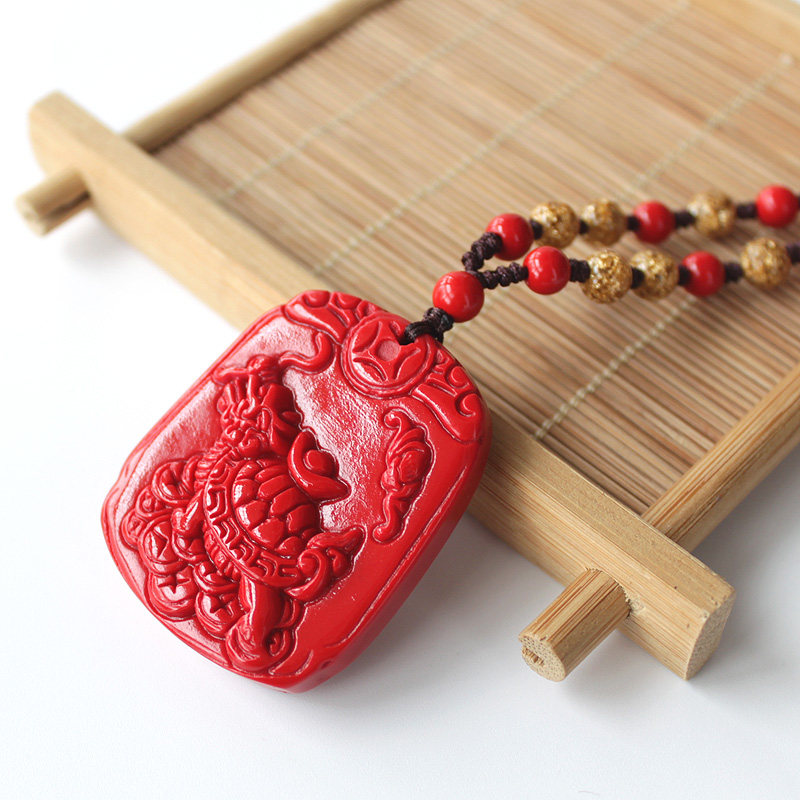 台湾龙龟风水吉祥物红色玄武吊坠
