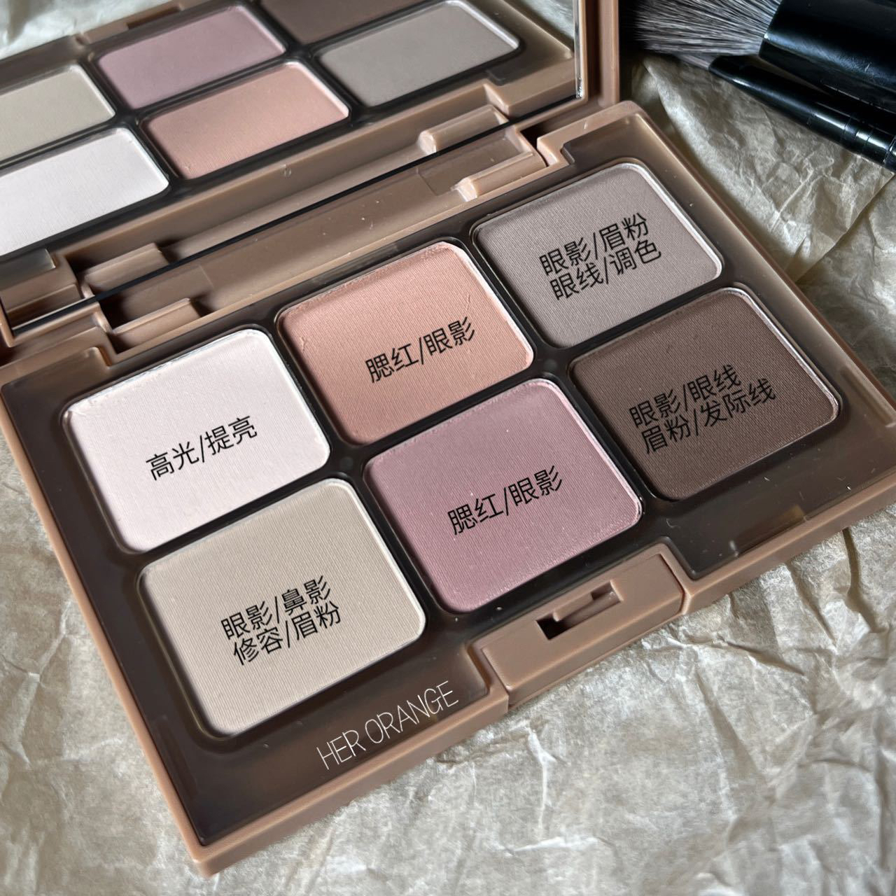 HERORANGE哑光六色眼影盘腮红高光修容一体干枯玫瑰大地色