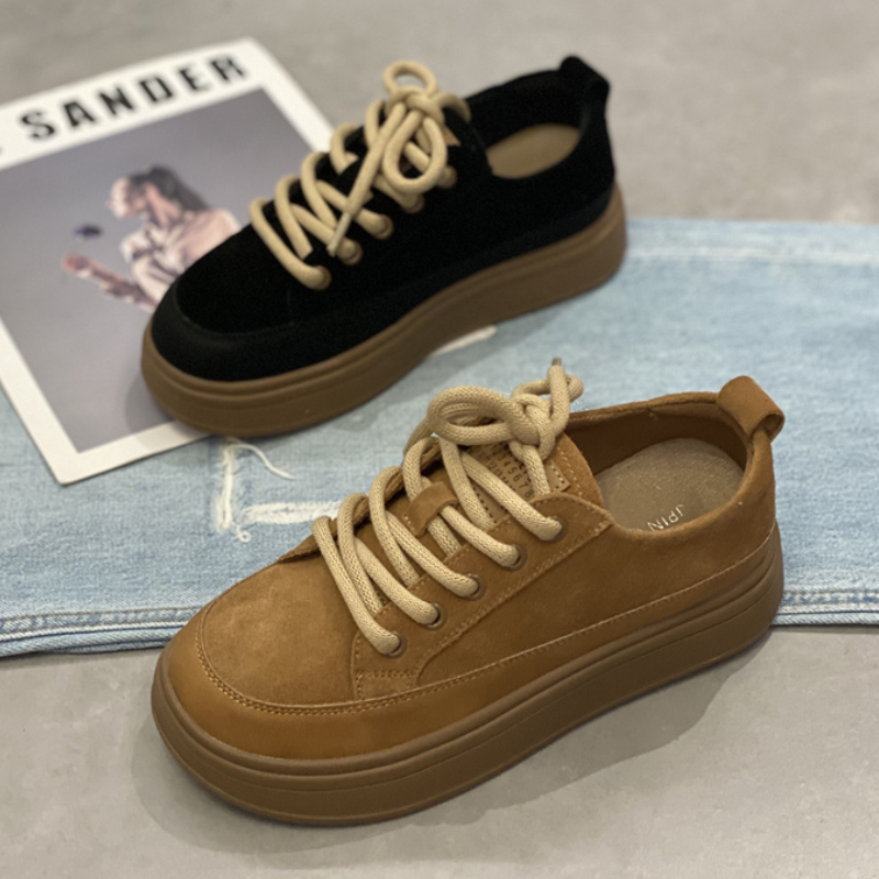 真皮松糕厚底板鞋女2025秋季新款