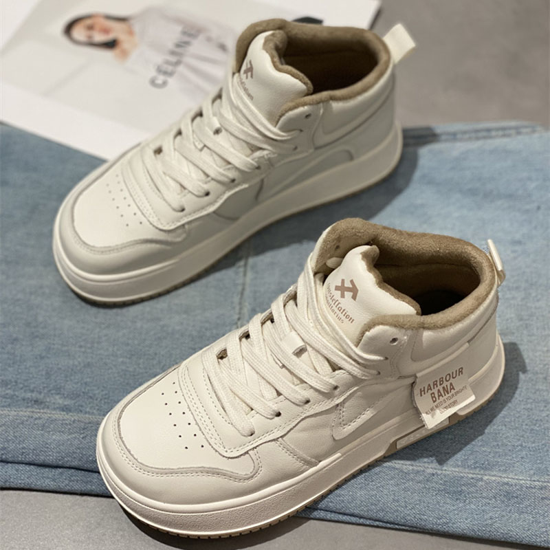 2025新款百搭运动休闲鞋厚底ins潮高帮板鞋女真皮小白鞋秋冬加绒,女鞋,高帮鞋,淘宝优惠券,粉丝福利购,淘宝优惠卷