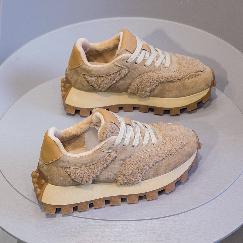 休闲时尚厚底松糕圆头加绒毛毛鞋