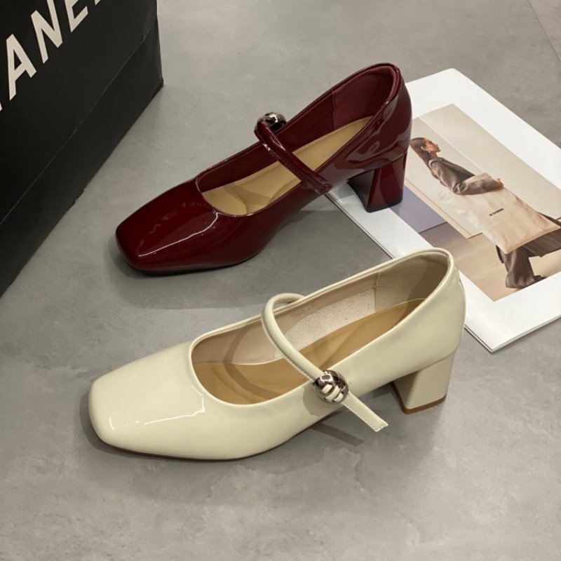 法式方头玛丽珍鞋女2026一字带交叉带漆皮粗跟浅口单鞋百搭轻熟风,女鞋,时尚休闲鞋,淘宝优惠券,粉丝福利购,淘宝优惠卷