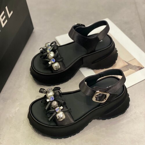 夏季厚底增高水钻一字带女凉鞋