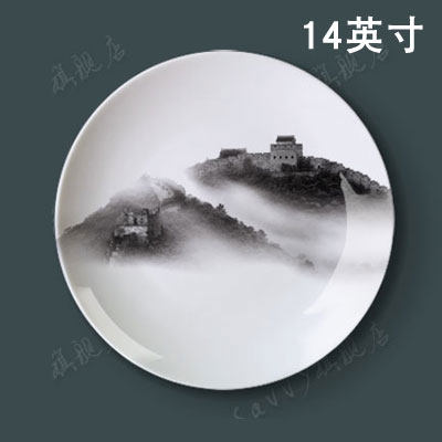 14英寸北欧现代风格黑白装饰盘子客厅餐厅背景墙壁挂盘陶瓷盘摆件