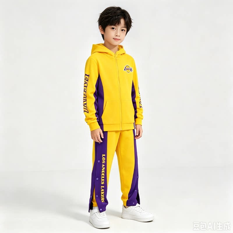 定制湖人黄大男儿童10篮球侧排扣裤子美式运动速干全开秒脱外套装图片