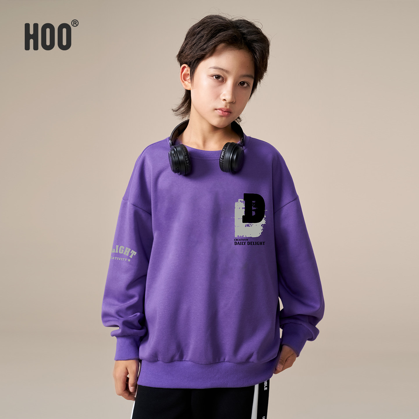 hoo男童卫衣青少年潮牌初中生学生宽松休闲中大童长袖上衣春秋季