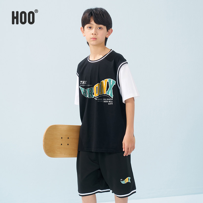 hoo男童短袖套装中大童t恤裤子两件套青少年运动球衣初中生夏季潮