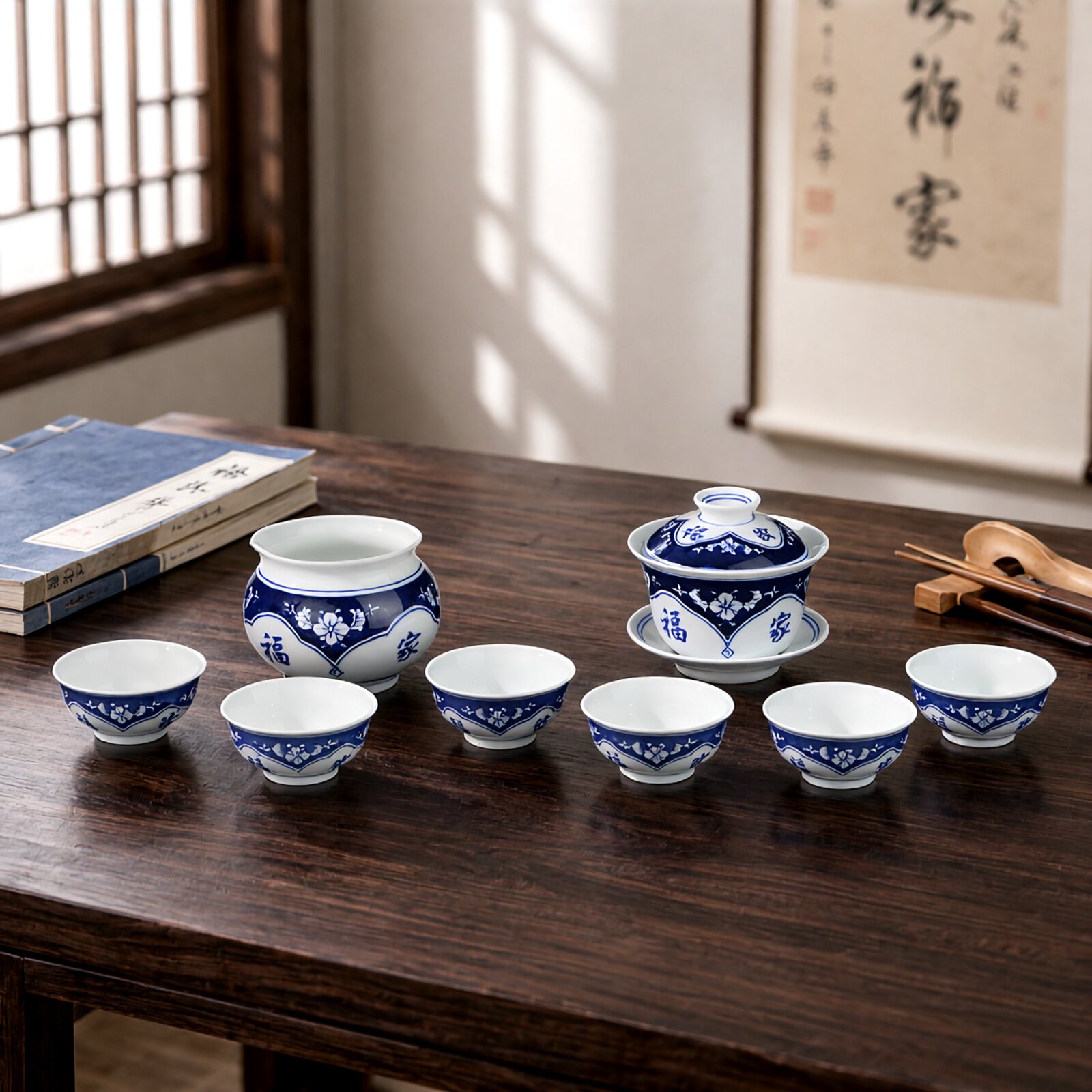 贵和祥青花商务礼品茶具套装包邮