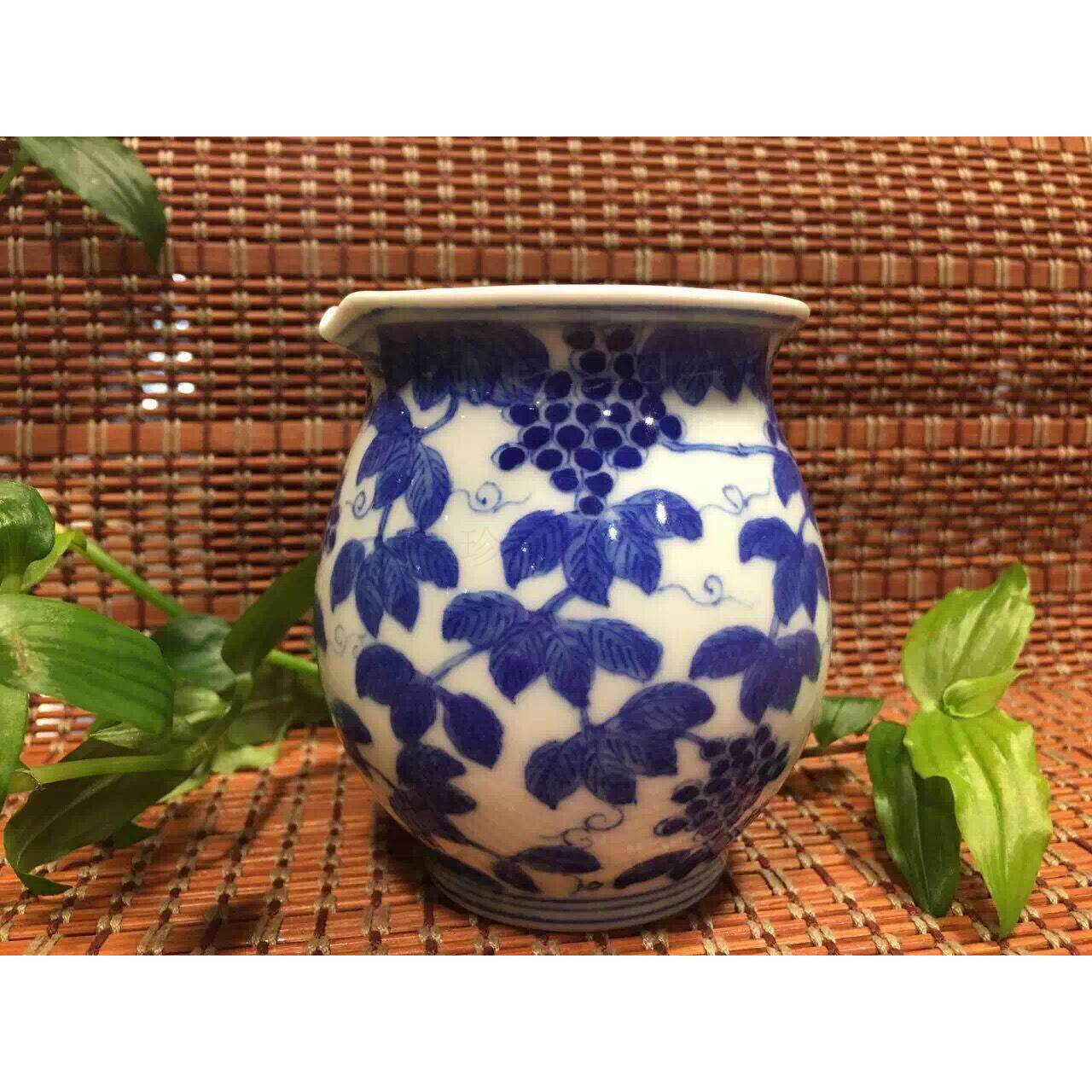 老贵和祥茶具 热销青花葡萄公道杯 分茶器景德镇老款作品品牌特卖
