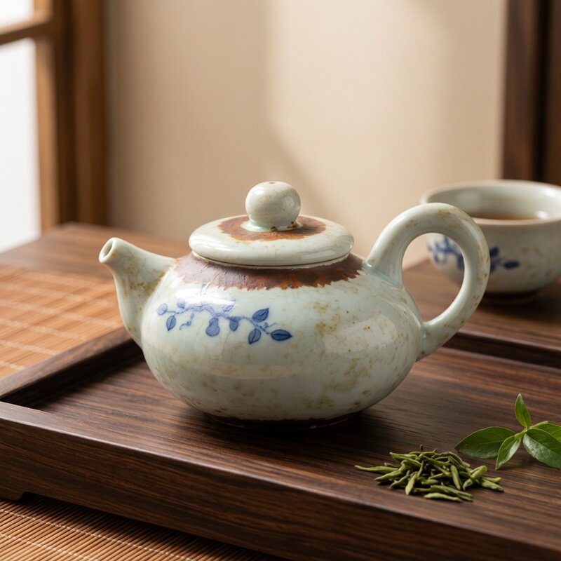 贵和祥专柜手工柴纹葫芦景德镇手绘陶瓷内彩歪把功夫茶具泡茶壶单