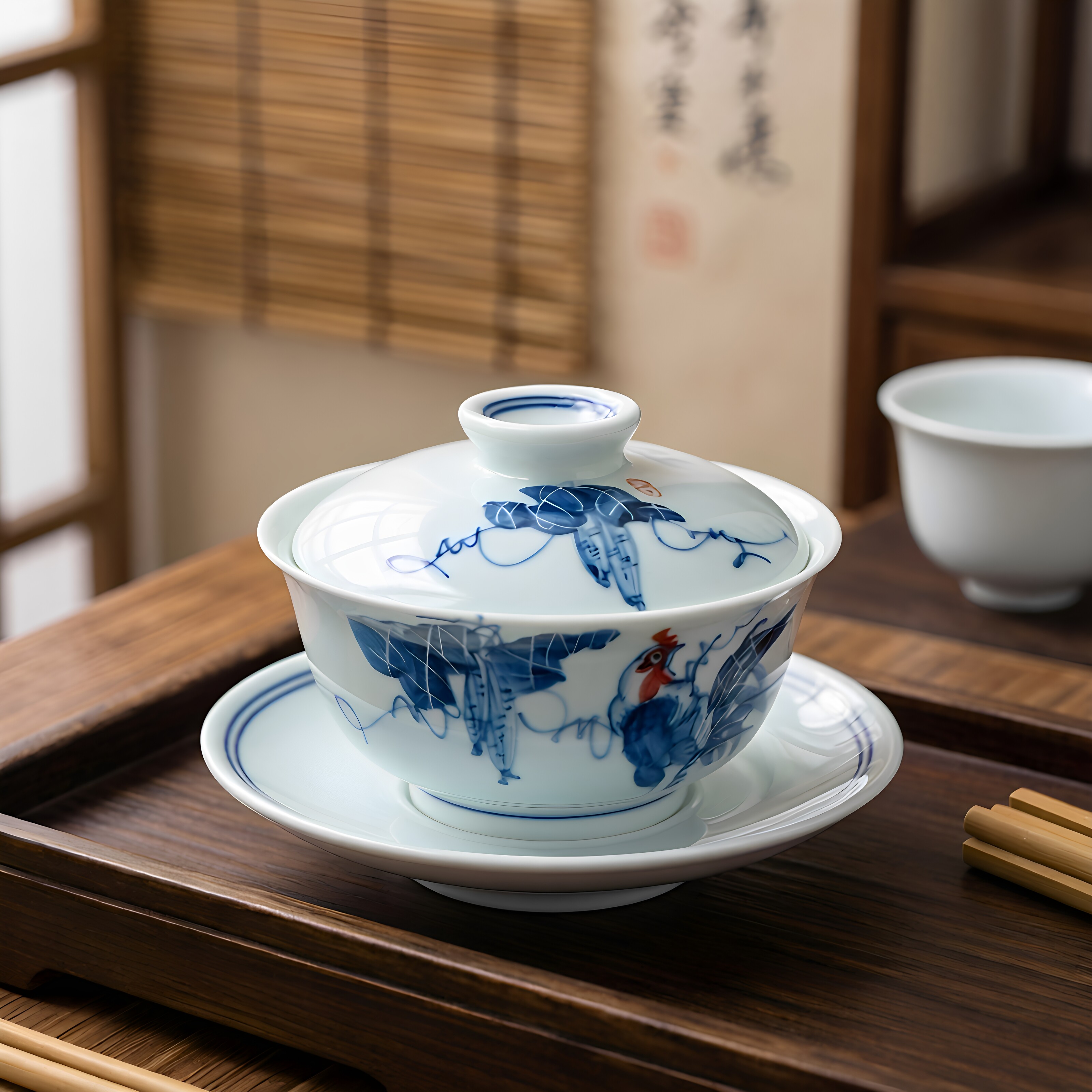 手绘茶杯三才青花瓷茶碗贵和祥图片