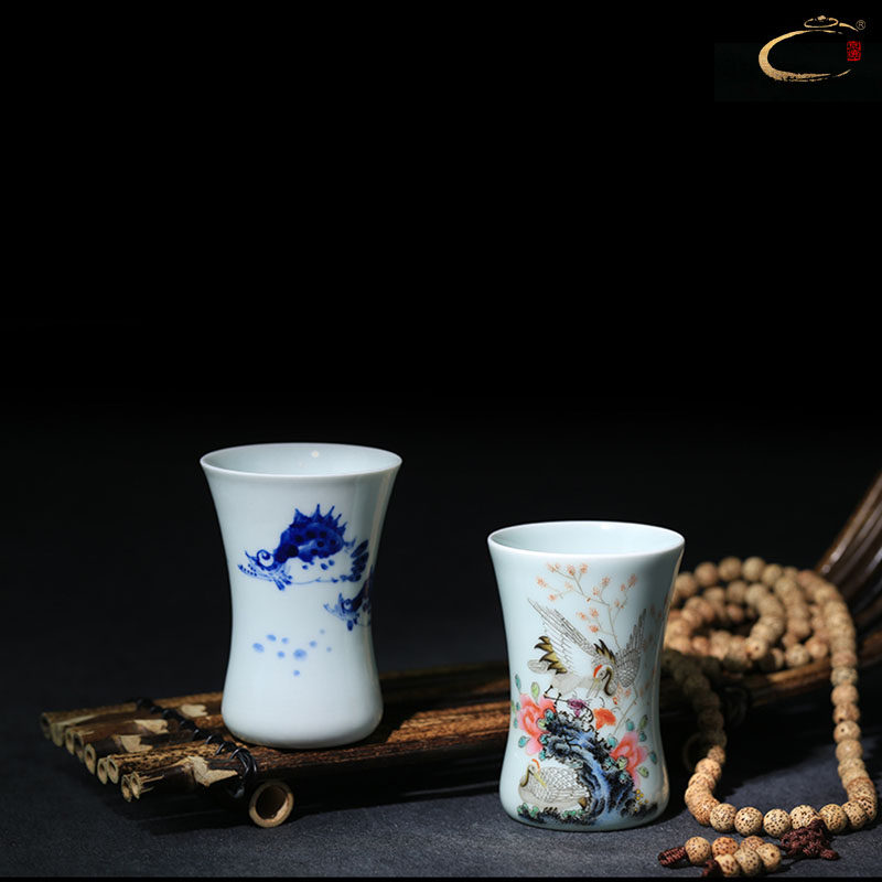 京德贵和祥青花富贵鱼留香杯粉彩云鹤杯大号主人品茗茶杯珍藏茶盏