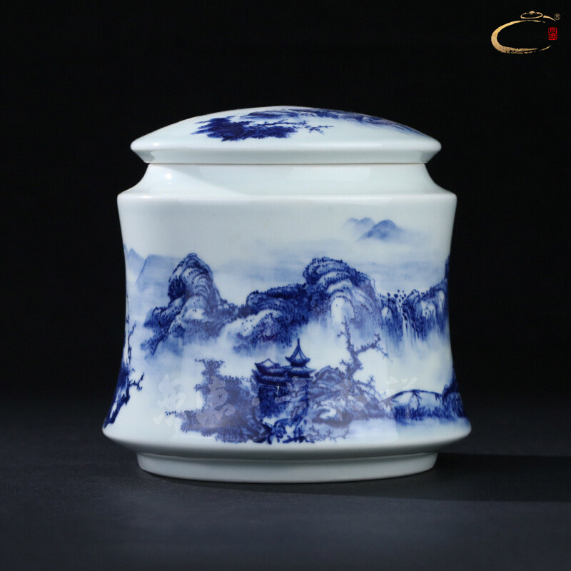贵和祥青花陶瓷中号手绘茶叶罐