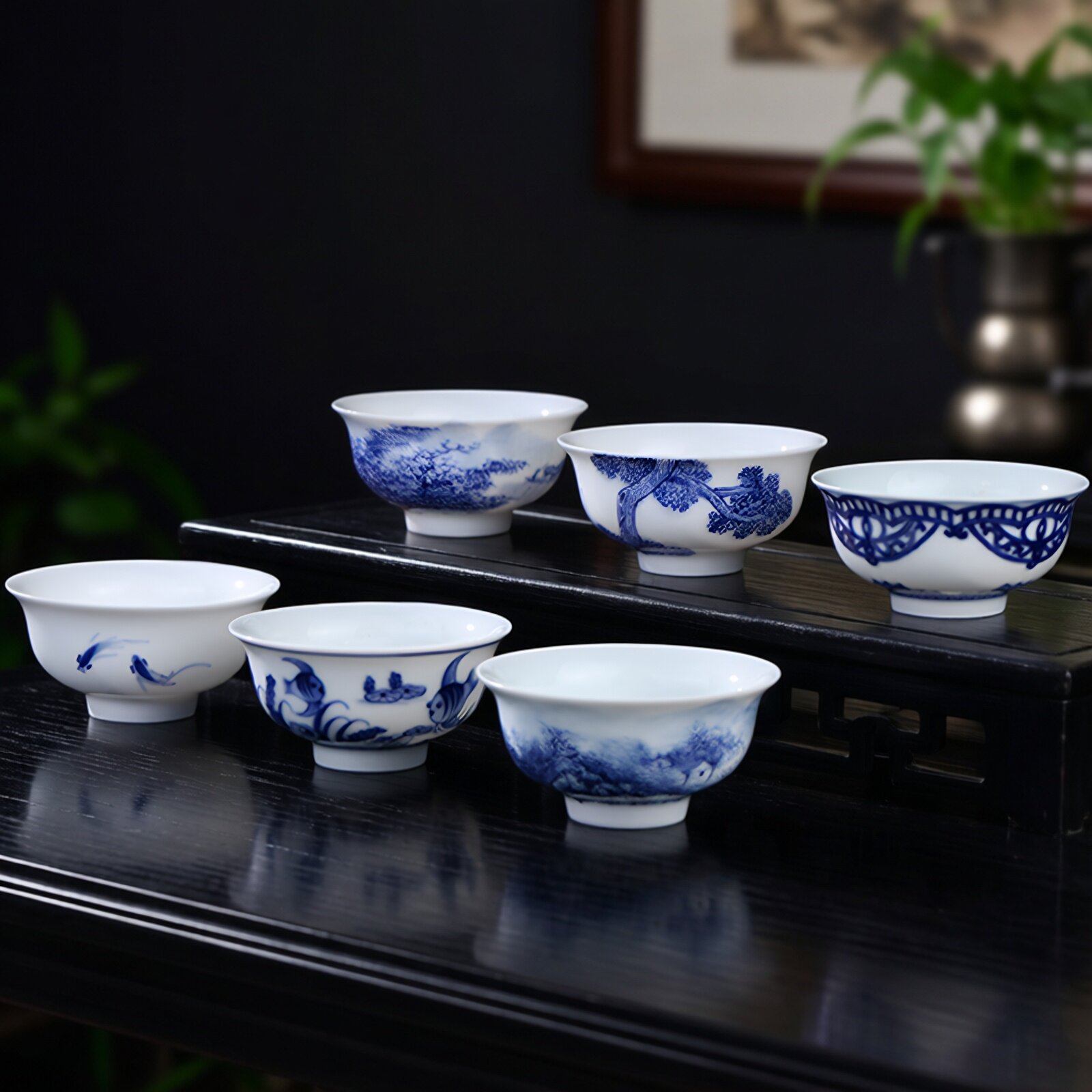 京德窑景德镇手工茶具杯青花山水杯手绘主人杯单杯青花陶瓷茶杯